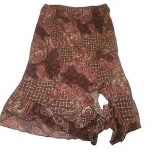 Encore Vintage 90's Brown and Red Paisley A-Line Skirt Size 16